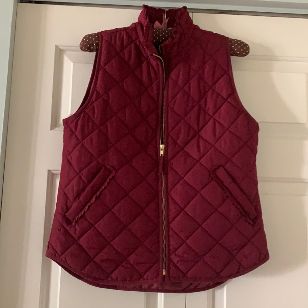 J.Crew burgundy ruffle vest medium gently worn